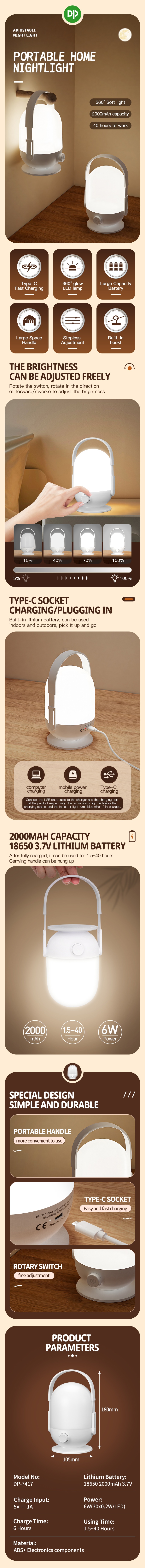 Portable Type-C Charging Outdoor Led Camping Lantern DP-7417-detail