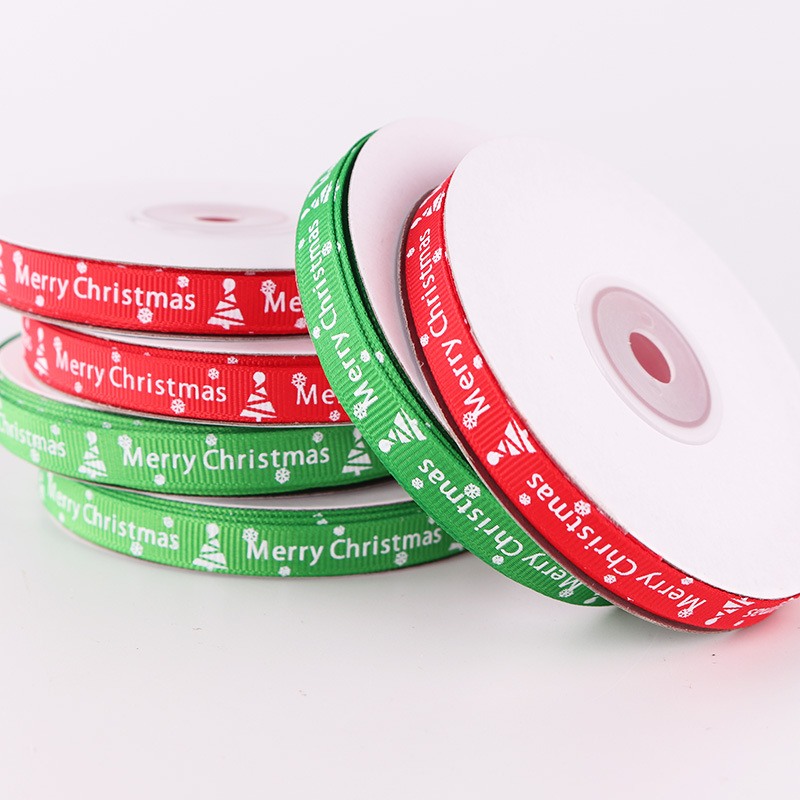 22m Merry Christmas Ribbon 10mm Printed Grosgrain Red Green Ribbon Christmas Art Craft Gift Elastic Ribbon Party Accessories