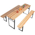 Costway 3 PCS Beer Table Bench Set Folding Wooden Top Picnic Table Patio Garden