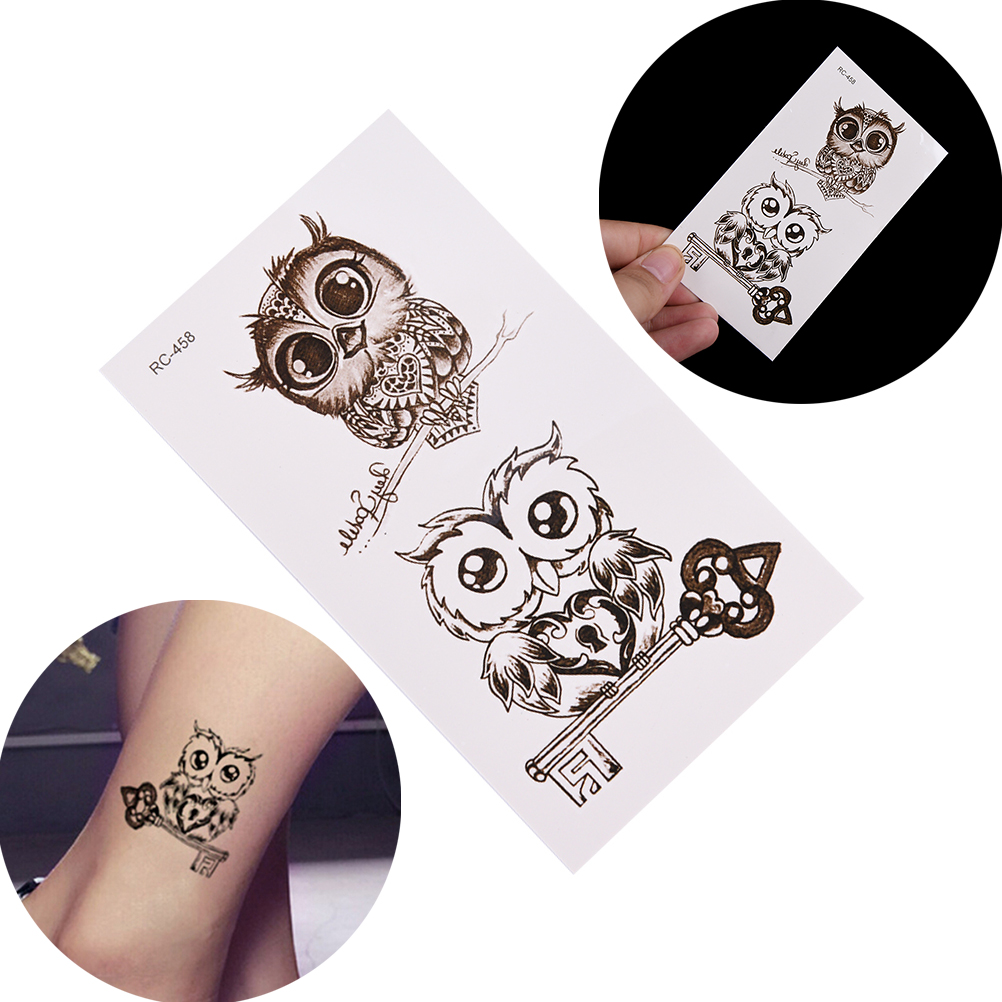 2pcs/set Cute Owl Arm Fake Transfer Tattoo Sexy Large Temporary Tattoos Sticker Men Women Body Art 105*60mm