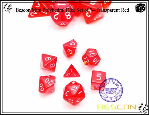 Bescon Mini Polyhedral Dice Set of 7--Transparent Red-1