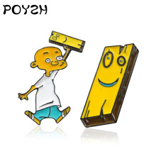 " Ed edd n eddy Brooch Animated cartoon Cute yellow Wooden Plank Bald Little Boys Enamel Pin For Kid Friends Jewelry Gift"