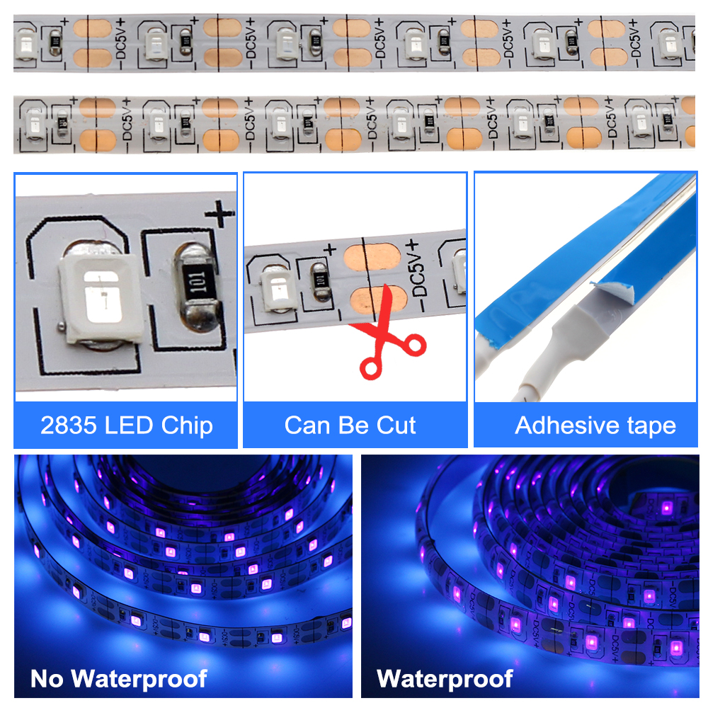 UV LED Strip Light 0.5M 1M 2M DC5V USB LED Ribbon Ultraviolet Backlight DIY Flexible USB LED Tape Lamp for DJ Fluorescence Party