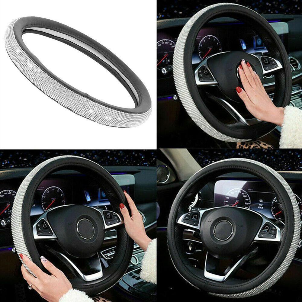 Auto Car Accessories Car Steering Wheel Cover Crystal Sparkled Diamond Cover Leather Skidproof SUV Truck Car Wheel Cover Holster