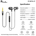 PunnkFunnk Metal Wired Earphone 1.2M Deep Bass Stereo sport in-ear headphoneW/Mic Volume Control For Samsung Iphone 5 6 7 8 11