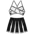 2Pcs Women Cheerleading Uniforms Outfit Elastic Striped Straps Crop Top with High Waist Pleated Skirt Adults Cheerleader Costume