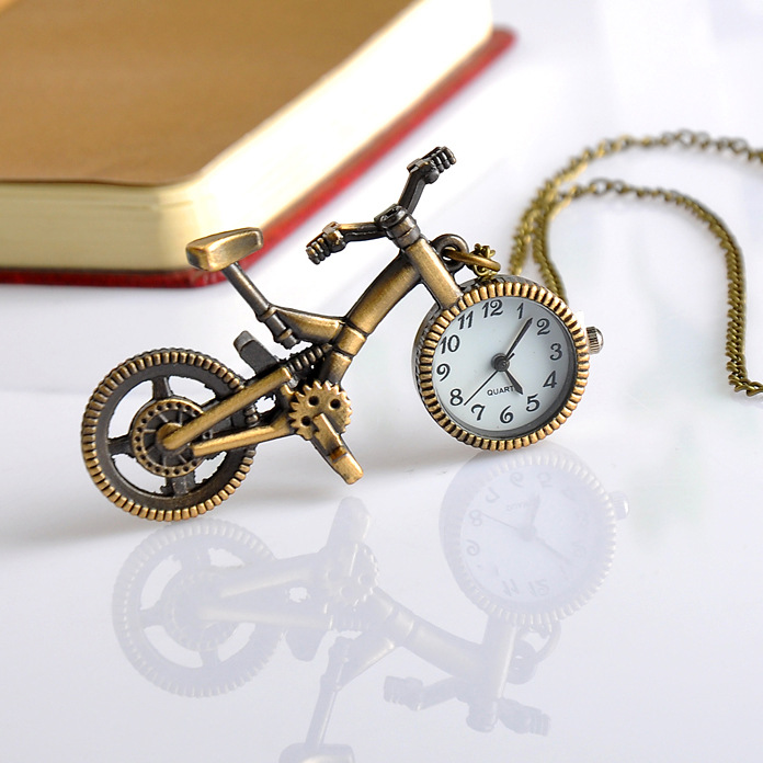 Korean-style Creative Cool Women's Pocket Watch Small Bicycle Alloy Long Chain WOMEN'S Watch Bronze Casual Women's Fashion Watch