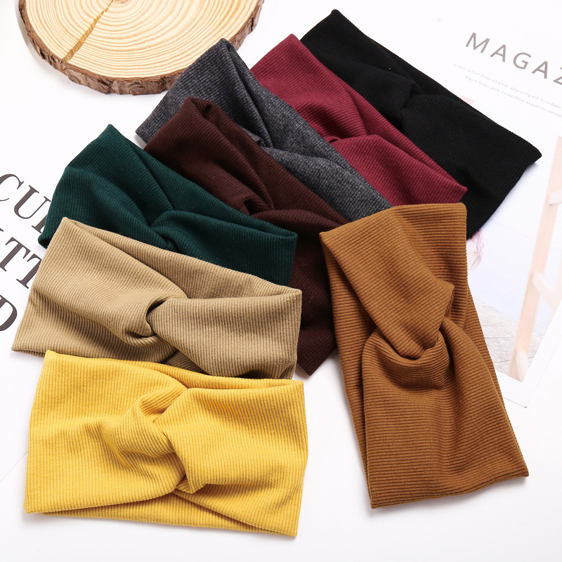 Women Headband Solid Color Twist Knitted Cotton Wide Turban Twisted Knotted Headwrap Girls Hairband Hair Accessories Scrunchies