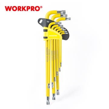 WORKPRO W022012 9PCS Long Arm CR-V Torx Key Set Hex Key Wrench Tool Set T10-T50