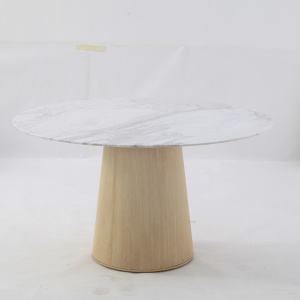 Modern Round Marble Coffee Table With Wood Base