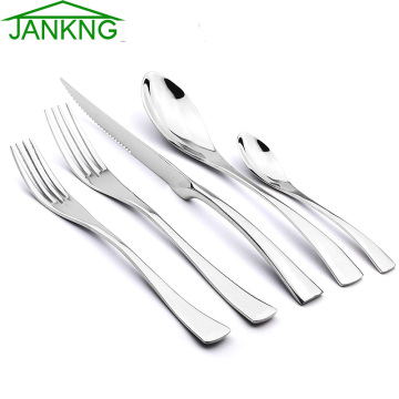 JANKNG 5-Pcs Silver Flatware Set 18/10 Stainless Steel Gold Dinnerware Serrated Knife Fork Spoon Cutlery Food Tableware Dropship