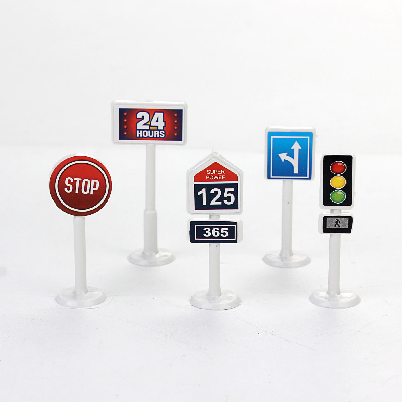 19 Pieces/set Road Sign Toy Model Road Barrier Traffic Sign Children's Intelligence DIY Simulation Scene Toys for Children