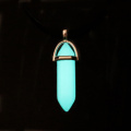 Dark Luminous Stone Fluorescent Hexagonal Column Necklace Natural Crystal Glowing in Dark Bullet Stone Pendant Leather Necklace