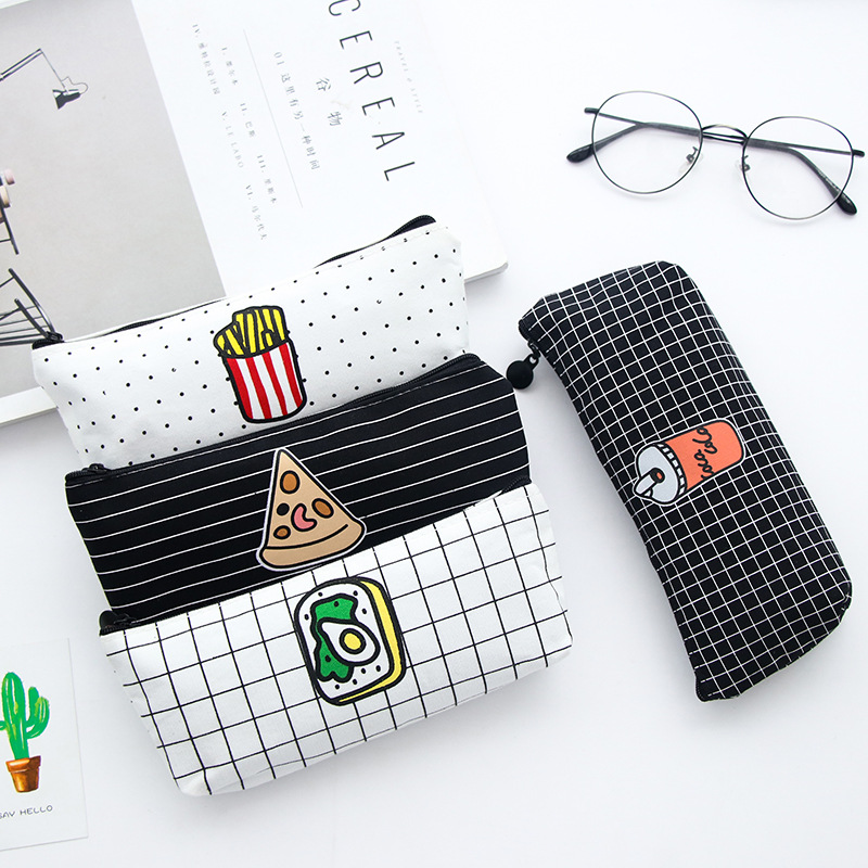 Cute simple pencil case pizza fries pattern pen box student school pencil case office stationery
