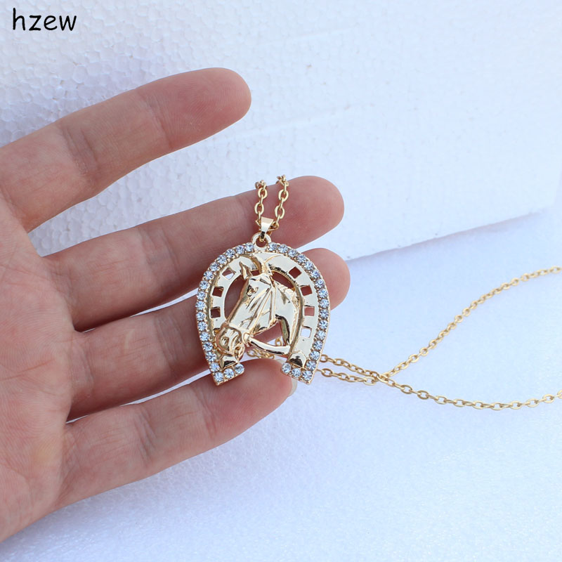 hzew Crystal Horseshoe Necklace Horse pendant Necklace Brand Necklaces Women's Fashion Jewelry gift