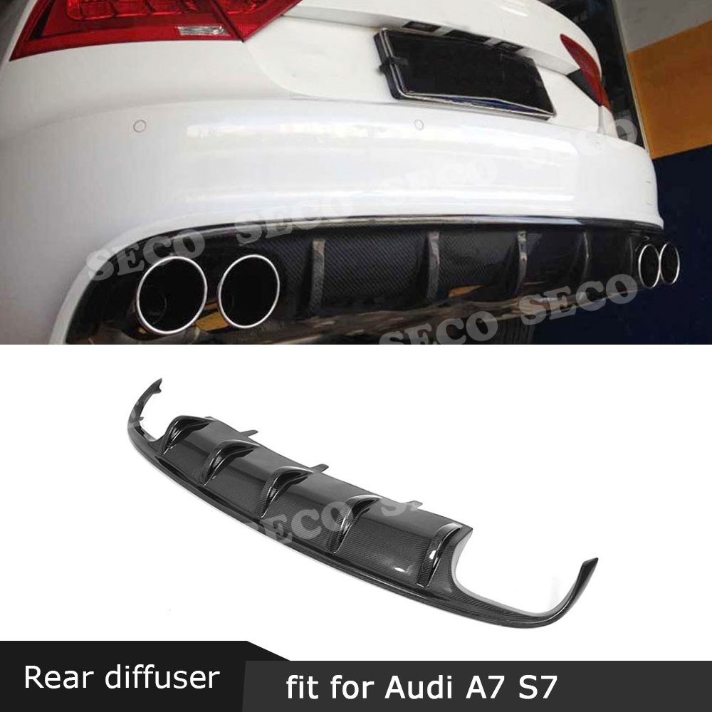 For Audi A7 S7 Sline Sport 2012- 2018 Carbon Fiber Rear Bumper Lip Diffuser Spoiler Car Styling