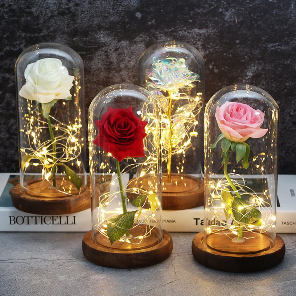 Beautiful eternal rose, LED Eternelle light, the beauty and the Beast, rose in crystal dome for mother's birthday, gift for