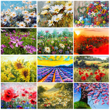 GATYZTORY DIY Painting By Numbers Daisy Flowers Oil Painting Abstract Canvas Drawing Wall Decor HandPainted Kits