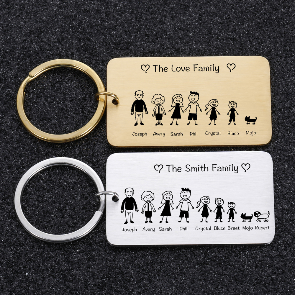 Love Cute Keychain Engraved Family Gifts for Parents Children Present Keyring Bag Charm Families Member Gift Key Chain