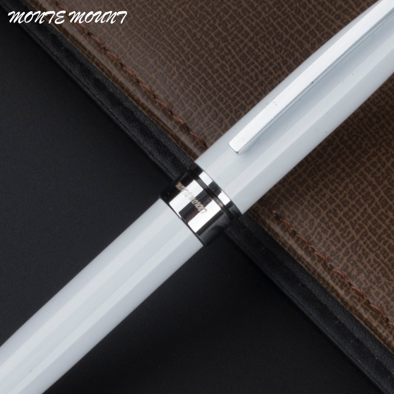 luxury Writing Pen White silver clip metal Ballpoint Pen with Gift for Business Office Supplies Stationery Ball Pens