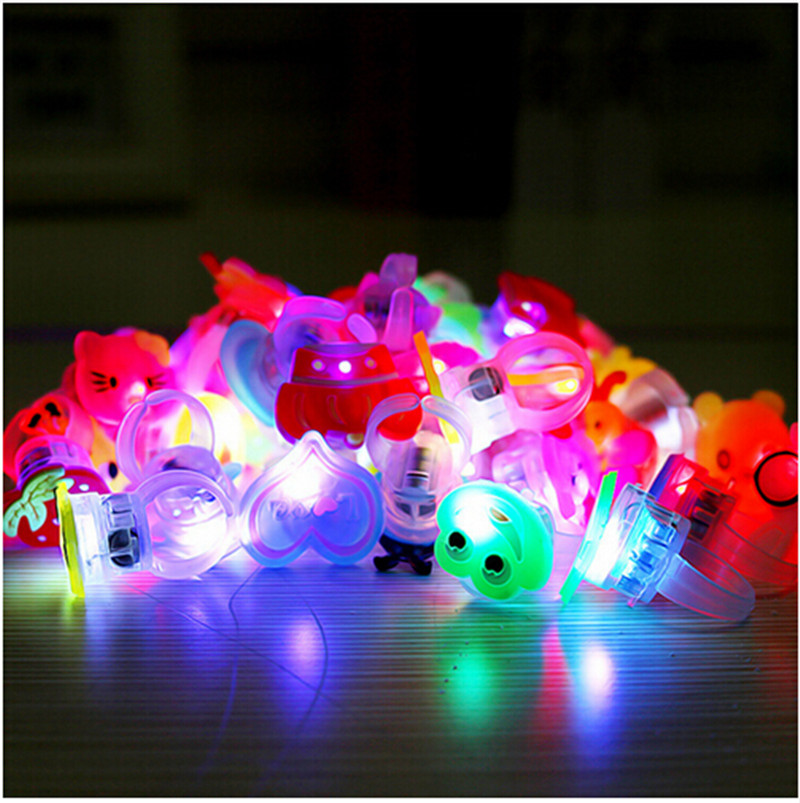 10Pcs/lot Kids Cartoon LED Flashing Light Up Glowing Finger Rings Electronic Halloween Fun Toys Gifts for Children