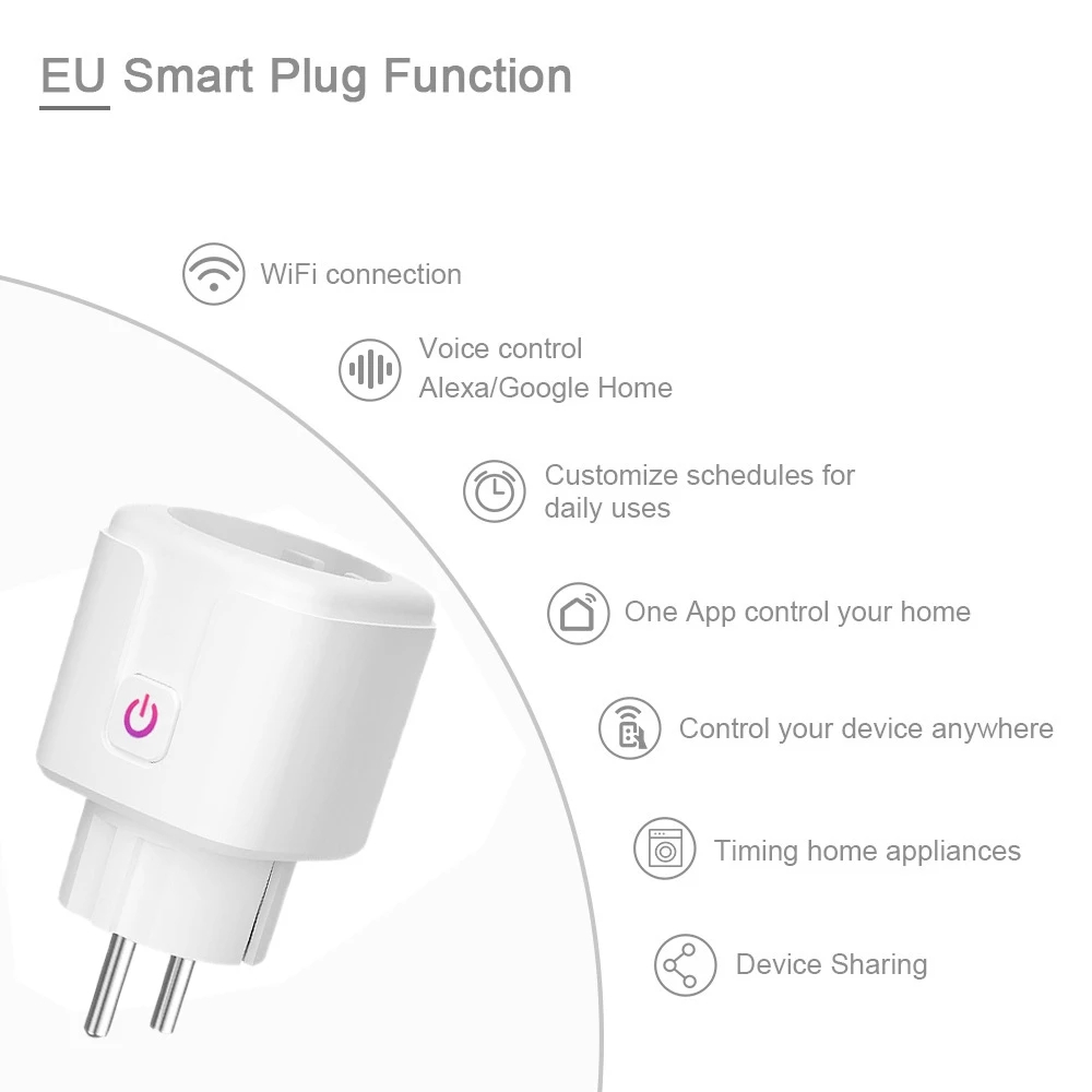 Smart Plug WiFi Socket US EU 16A Adaptor Wireless Remote Voice Control Power Monitor Outlet Timer Socket for Alexa Google Home