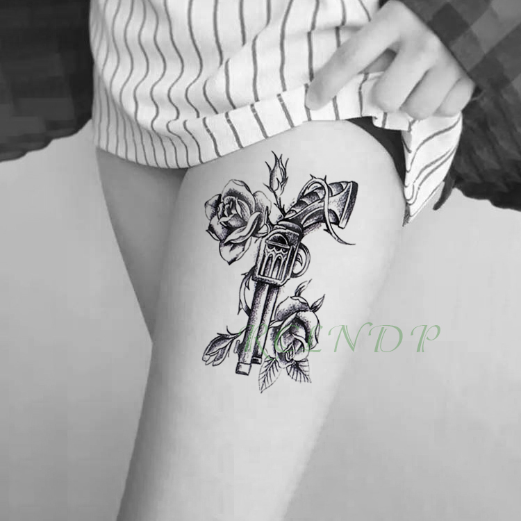 Waterproof Temporary Tattoo Sticker Pistol Gun Rose Flower Fake Tatto Flash Tatoo Hand Arm Foot Tattoos for Girl Women Men