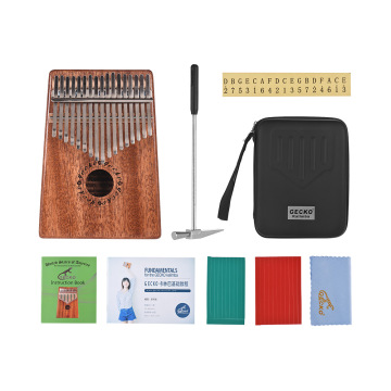 GECKO K17M 17-key Kalimba Thumb Piano Mbira Mahogany Solid Wood with Carry Bag Storage Case Tuning Hammer Music Book Stickers