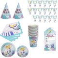 16pcs Mermaid Party Decoration Plate Banner Happy Birthday Party Supplies Wedding Decoration Supplies Disposable Tableware