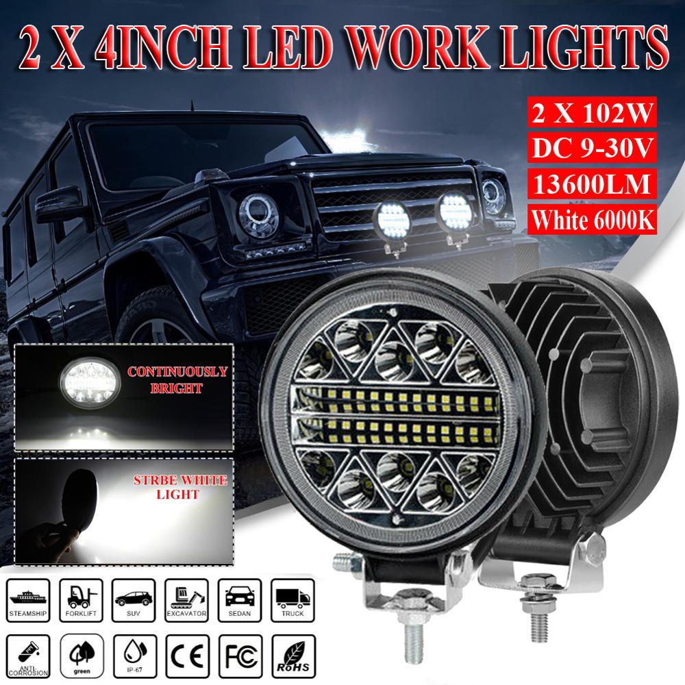 2Pcs 4 inch 204W 13600LM LED Work Light Offroad Car 4WD Truck Tractor Boat Trailer 4x4 ATV SUV 12 24V Spot Flood LED Driving Li
