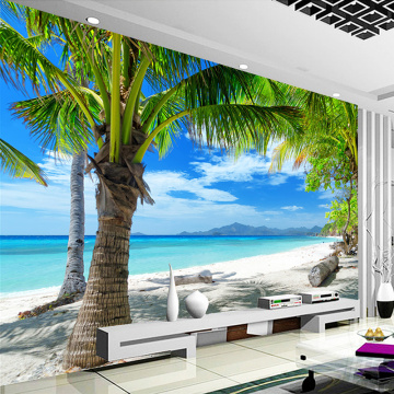 Custom Photo Mural Wallpaper 3D Sea Beach Coconut Tree Seascape Wall Painting Modern Living Room Sofa TV Background Wall Paper