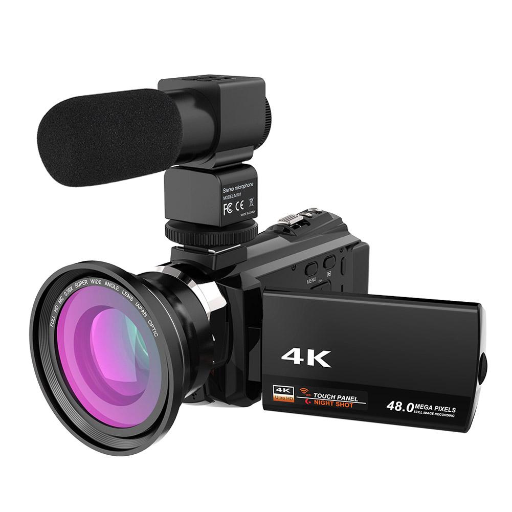 4K WiFi Ultra HD 1080P 48MP 16X ZOOM Digital Video Camera Camcorder+Microphone+Wide Angle Lens