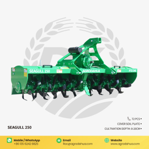 A three-point suspension rotary tiller paired with a 90-120 horsepower tractor