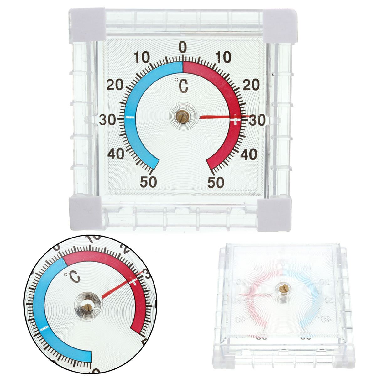 NEW Portable Square Window Wall Indoor Outdoor Thermometer Temperature Measurement Instruments Blue Red Scale Easy See