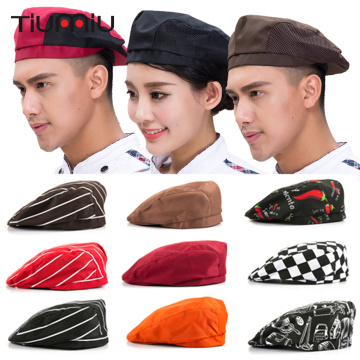 Chef Caps Cafe Bar Waiter Beret Restaurant Hotel Workwear Kitchen Cook Baking Cap Men Women Breathable Forward Cap Chef Uniform