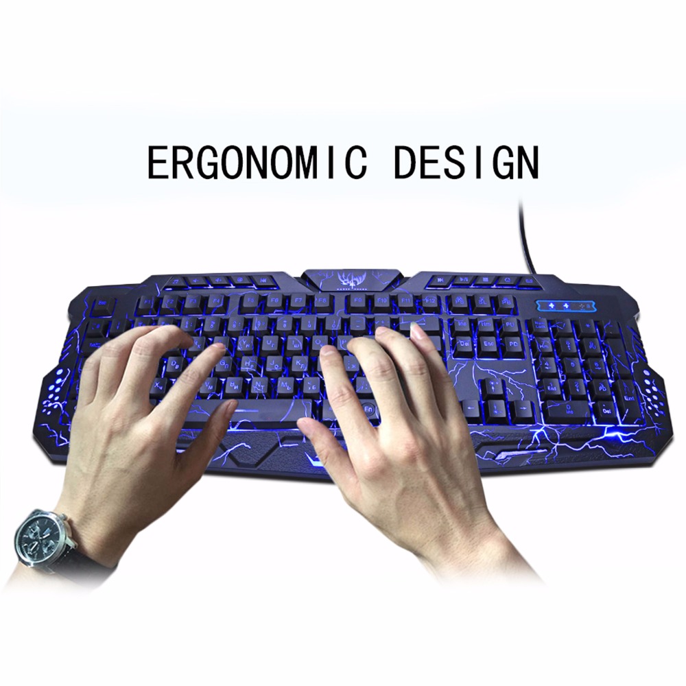 ZUOYA Russian English Gaming Keyboard Crack 3-Color Breathing Backlit USB Wired Colorful Waterproof Game Keyboard For Laptop PC