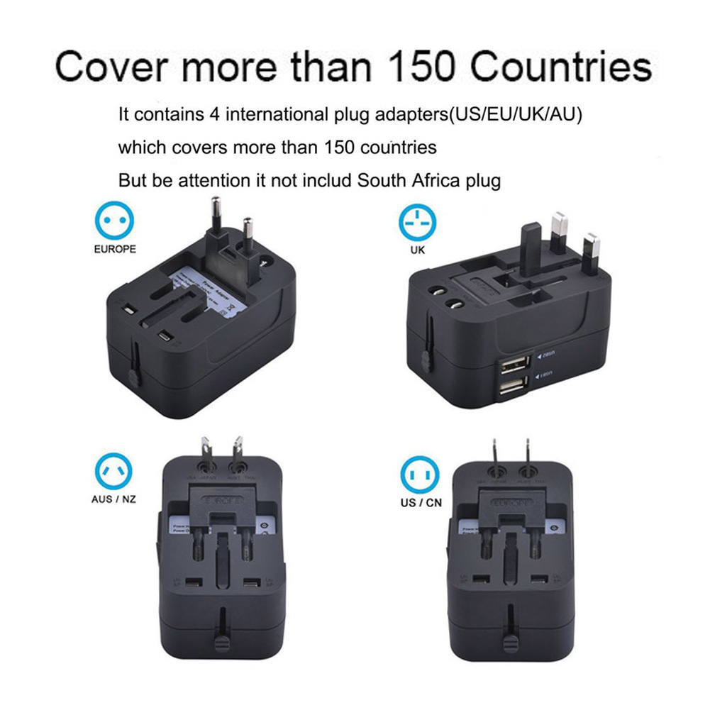 Universal Worldwide All in One Phone Charger Travel Wall AC Power Plug Adapter with Dual USB Charging Ports for USA EU UK AU