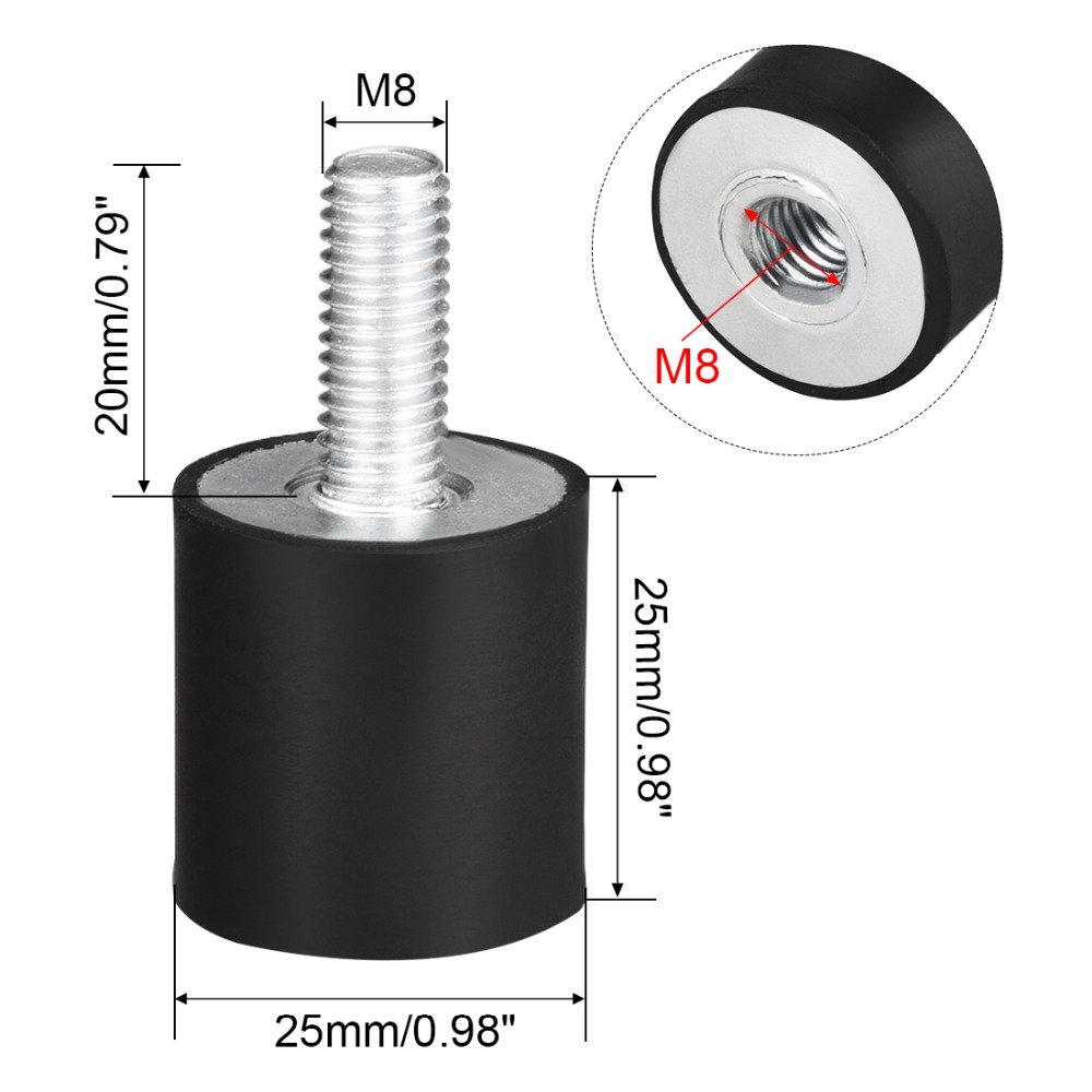 UXCEL 2PCS M8/10 Thread Rubber Mounts Vibration Isolators Cylindrical Shock Absorber with Studs Dowel Fasteners Hardware