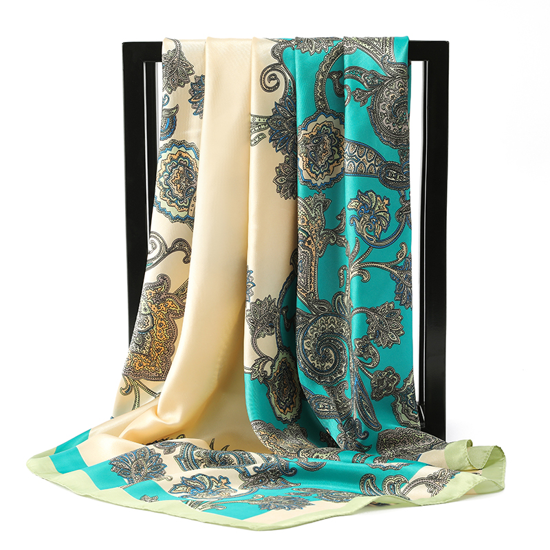 2020 Luxury Brand Kerchief Silk Satin Neck Scarf For Women Print Hijab Scarfs Female 90*90cm Square Shawls and Wraps Scarves