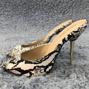 Women Stiletto Thin Iron High Heel Sandals Sexy Peep Toe Black and White Snakeskin Party Bridals Ball Evening Lady Shoe 3845-FA9