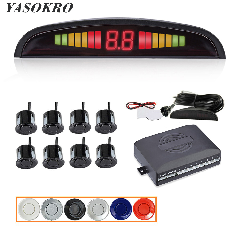 YASOKRO Car Parktronic LED Parking Sensor Kit With 8 Sensors Backlight Display Reverse Backup Radar Monitor Detector System 12V