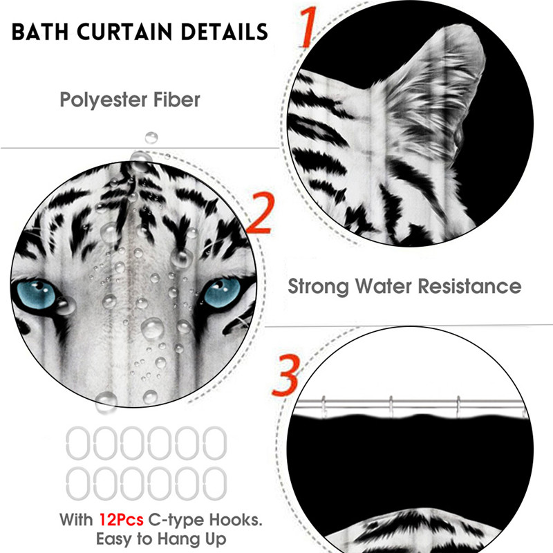 3D Print Animal Tiger Head Shower Curtains Bath Screens Waterproof Toilet Polyester Cover Mat Set Anti-Slip Bathroom Rugs Kits