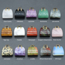 Gemstone Mini Handbag Gold Findings Natural Stone Crystal Hand Bag Pendants for DIY Jewelry Making (Approx 25x27x11mm)