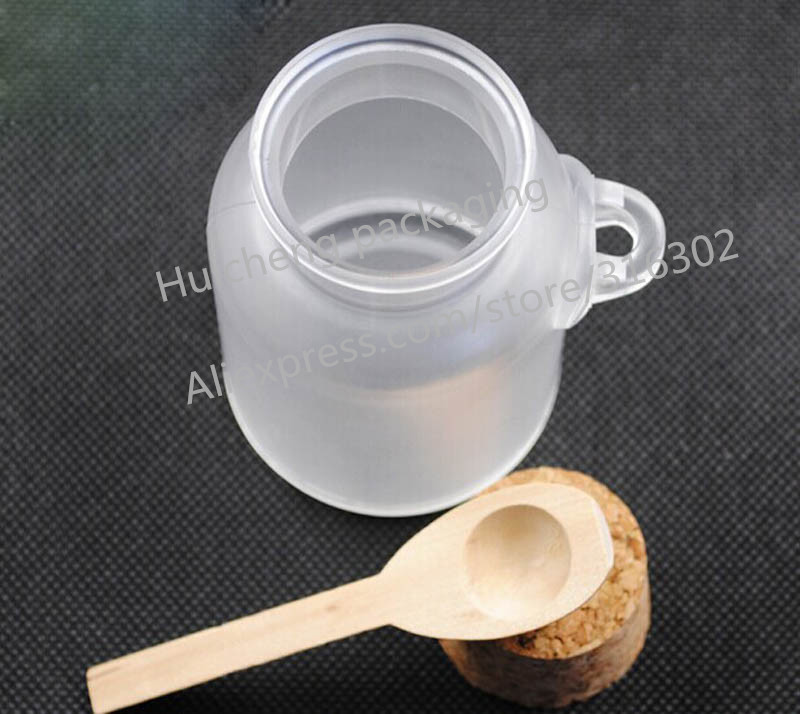 12 x 500g round ABS bath salt bottle with wooden spoon mask powder scrub plastic container