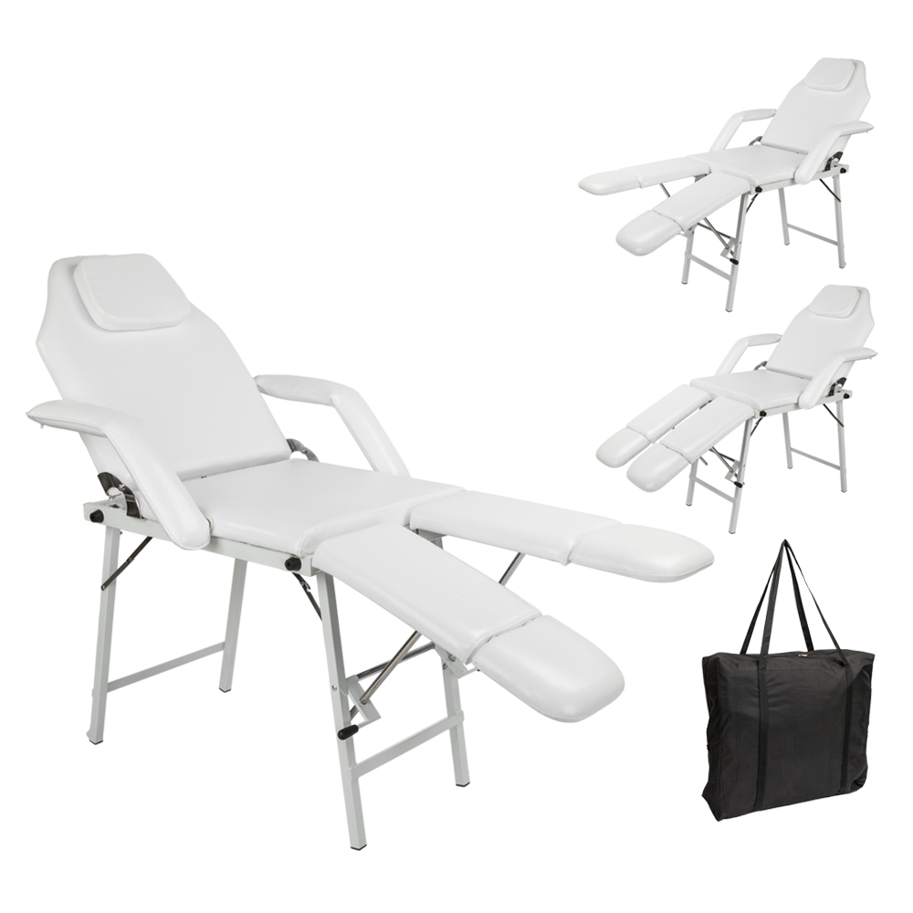 75" Adjustable Folding Beauty Bed Salon SPA Pedicure Massage Tattoo Therapy Bed Split Leg Chair Beauty Equipment White with Bag