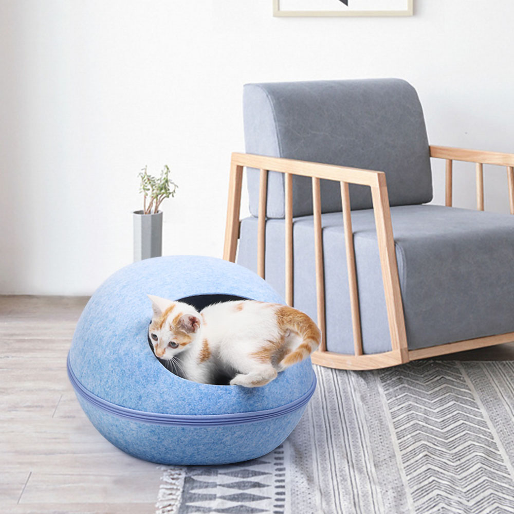 Detachable Cat Bed With Cushion Natural Felt Pet Cave Zipper Breathable Cat House Bed Cat Shelter Bed for Cats Pets Accessories