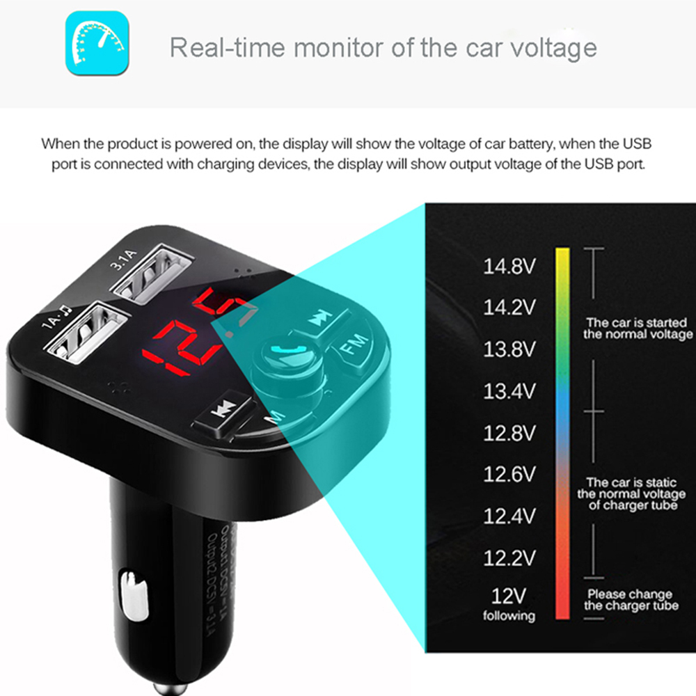 Car Bluetooth FM Transmitter Modulator 3.1A Dual USB Ports Car Charger MP3 Player Wireless Audio Receiver Handfree Kit