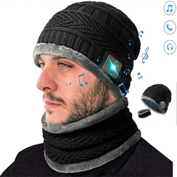 Winter 2 in 1 Bluetooth Neck Cap Set Warm Beanie Music Headphone Plus Velvet Smart Wear Sport Knit Earphone Hat Scarf Sets 2021