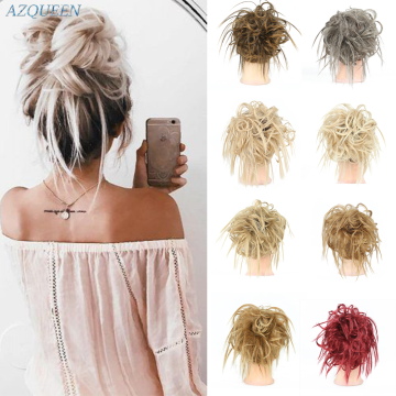 Synthetic Hair Bun Chignon Ladies Ponytail Hair Extension Scrunchie Elastic Wave Curly Hairpieces Scrunchie Wrap