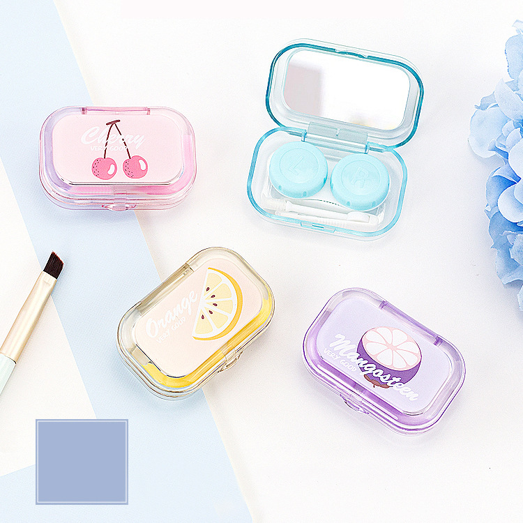 Mini Square Contact Lens Case with Mirror Women Contact Lenses Box Fruit Print Eyes Contact Lens Container Case Travel Kit